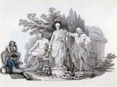 Twee Jongeren die Standbeelden van Demosthenes, Cicero en Pitt Beschouwen, ca. 1780-1848 door Edward Francis Burney