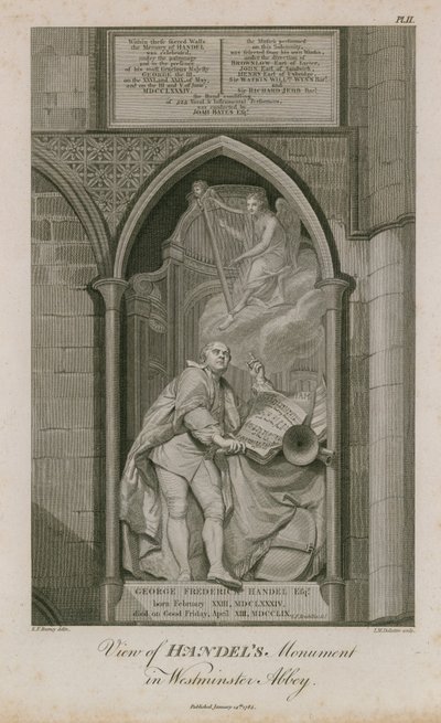 Uitzicht op het Monument van Handel in Westminster Abbey door Edward Francis Burney
