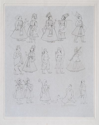 Figuren die verschillende beroepen tonen (gravure) door Edward Francis Finden