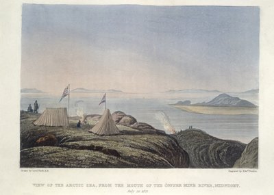 Uitzicht op de Noordelijke IJszee, vanaf de monding van de Coppermine River, middernacht, 20 juli door Edward Francis Finden