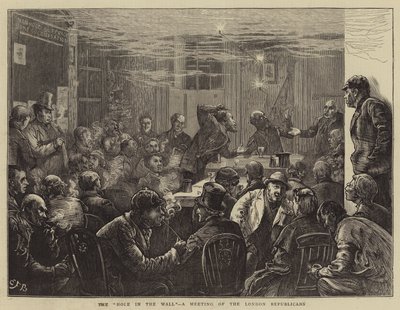 Het gat in de muur, een bijeenkomst van de Londense republikeinen door Edward Frederick Brewtnall