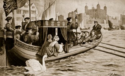 Catherine Howard wordt naar de toren gebracht, illustratie uit 