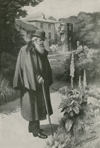 Charles Darwin in zijn tuin bij Down House door Edward Frederick Skinner