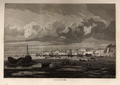 Uitzicht op de stad Suez (Egypte), tekening door Grenet, ter illustratie van een excursie naar het Suezkanaal, in 1862, door Paul Merruau. Gravure in 
