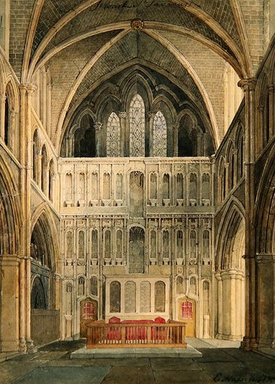 Interieur van St. Saviour, Southwark, kijkend naar het altaar door Edward Hassell