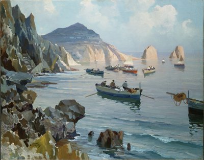 Boten in een rotsachtige baai door Edward Henry Potthast