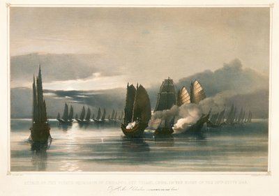 Aanval op het piratensquadron van Chuiapoo, bij Tysami, China, 28 september 1849 door Edward Hodges Cree