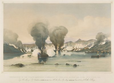 Vernietiging van het piratensquadron onder bevel van Chui Apoo, in Byas Bay, China door Edward Hodges Cree