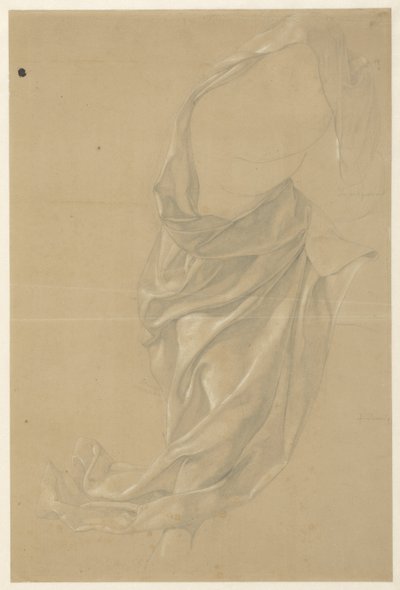 Draperiestudie van een naar rechts schrijdende figuur, de mantel over het hoofd geslagen door Edward Jakob von Steinle