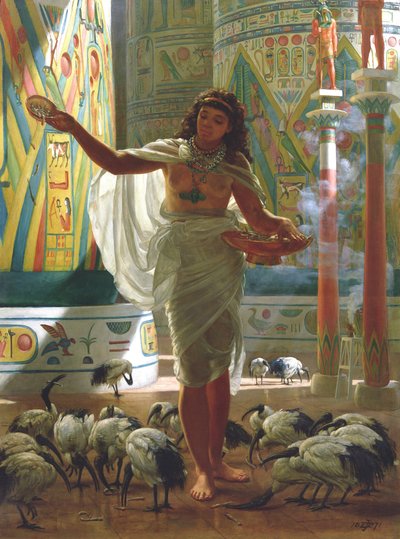Het voeden van de heilige ibis in de zalen van Karnak door Edward John Poynter