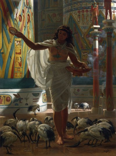 Het voeden van de heilige ibis in de zalen van Karnak door Edward John Poynter