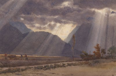 Landschap bij Ageles - Gazost aan de voet van de Pyreneeën door Edward John Poynter