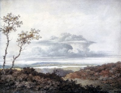 Landelijk landschap met latere wolkenstudies door Luke Howard, c.1808-11 door Edward Kennion