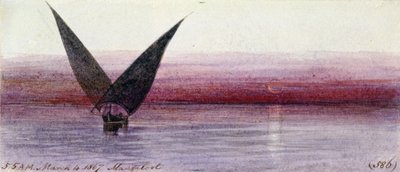 Een Egyptische boot op de Nijl, in Manfaloot (Egypte) door Edward Lear