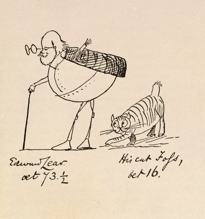 Edward Lear op 73-jarige leeftijd en zijn kat Foss, 16 jaar oud door Edward Lear
