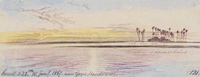 In de buurt van Gezir Shendowiel; zonsondergang, 17.22 uur, 10 januari 1867 (121) door Edward Lear