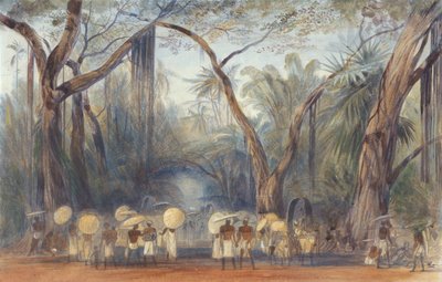Mensen onderweg in de buurt van Kalicut, Malabar door Edward Lear
