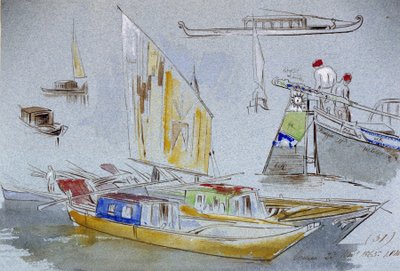 Studies van Venetiaanse boten door Edward Lear