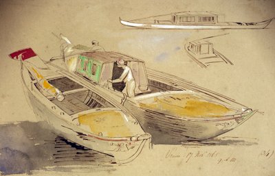 Studies van Venetiaanse boten, aan de kust door Edward Lear