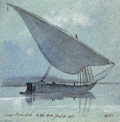 Studie van een gyasi (Egyptische boot) nabij Malatieh (of Malatia, Egypte) door Edward Lear