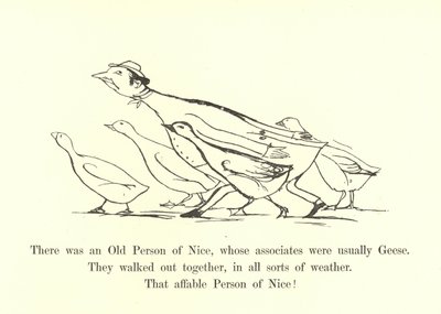 Er was een Oude Persoon van Nice, wiens metgezellen meestal Ganzen waren door Edward Lear
