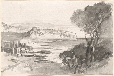Uitzicht over een baai (Monaco) door Edward Lear