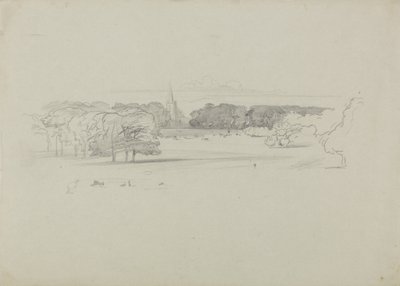 Uitzicht over een weide naar een kerk, 1834 door Edward Lear