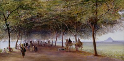 Uitzicht op de Piramidenweg, Gizeh door Edward Lear