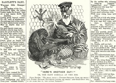 Punch cartoon: Abraham Dee Bartlett, directeur van de London Zoo, en een baby gorilla door Edward Linley (after) Sambourne