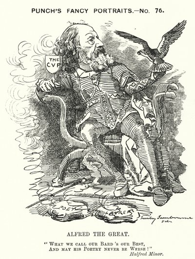 Punch cartoon: Alfred, Lord Tennyson, Engelse dichter door Edward Linley (after) Sambourne