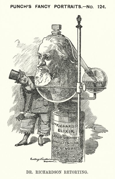 Punch cartoon: Benjamin Ward Richardson, Engelse arts (gravure) door Edward Linley (after) Sambourne