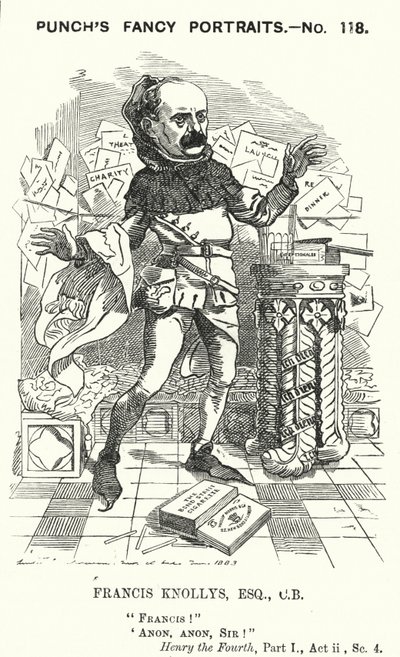 Punch cartoon: Francis Knollys, privésecretaris van de Prins van Wales (gravure) door Edward Linley (after) Sambourne