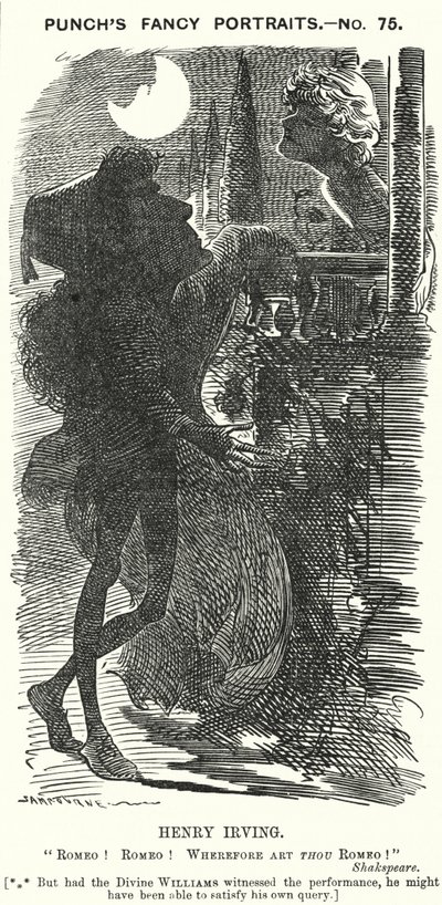 Punch cartoon: Henry Irving, Engelse acteur (gravure) door Edward Linley (after) Sambourne