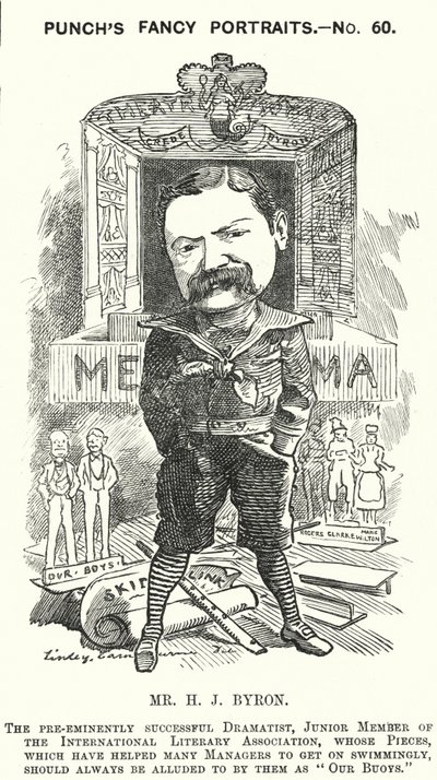 Punch cartoon: Henry James Byron, Engelse toneelschrijver door Edward Linley (after) Sambourne
