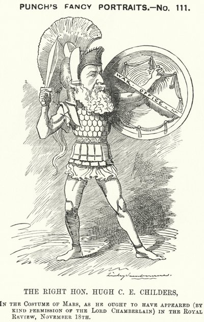 Punch cartoon: Hugh Childers, Engelse liberale politicus (gravure) door Edward Linley (after) Sambourne
