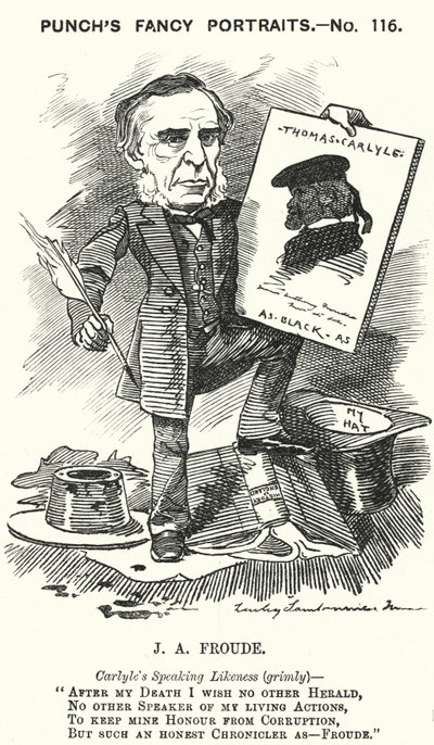 Punch cartoon: James Anthony Froude, Engelse historicus, romanschrijver en biograaf (gravure) door Edward Linley (after) Sambourne