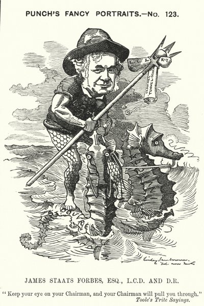 Punch cartoon: James Staats Forbes, Schotse spoorwegingenieur en beheerder (gravure) door Edward Linley (after) Sambourne