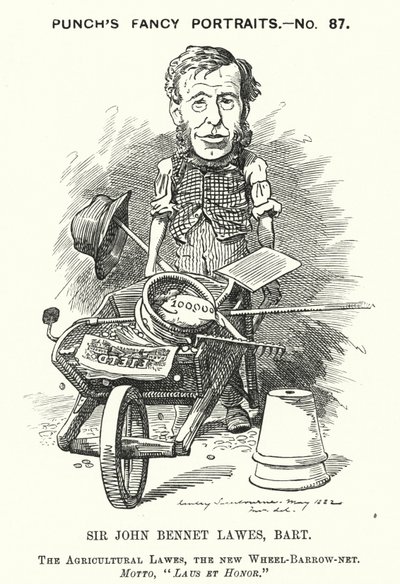 Punch cartoon: John Bennet Lawes, Engelse ondernemer en landbouwkundige (gravure) door Edward Linley (after) Sambourne