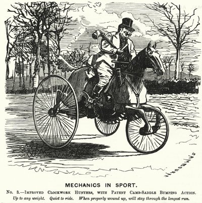 Punch cartoon: Mechanica in de sport. Nr. 3. - Verbeterde Klokwerk Jagers, met Patent Camb-Zadel Bump Actie (gravure) door Edward Linley (after) Sambourne