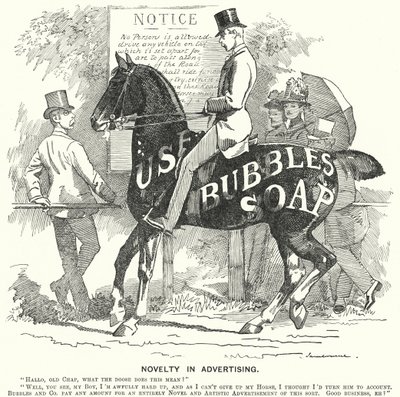 Punch cartoon: Nieuwigheid in Reclame (gravure) door Edward Linley (after) Sambourne
