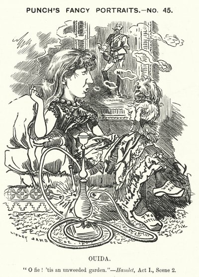 Punch cartoon: Ouida (Maria Louise Rame), Engelse romanschrijver (gravure) door Edward Linley (after) Sambourne