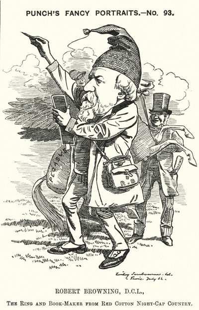 Punch cartoon: Robert Browning, Engelse dichter en toneelschrijver (gravure) door Edward Linley (after) Sambourne