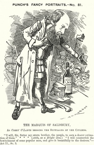 Punch cartoon: Robert Gascoyne-Cecil, 3e Markies van Salisbury, Engelse conservatieve politicus (gravure) door Edward Linley (after) Sambourne