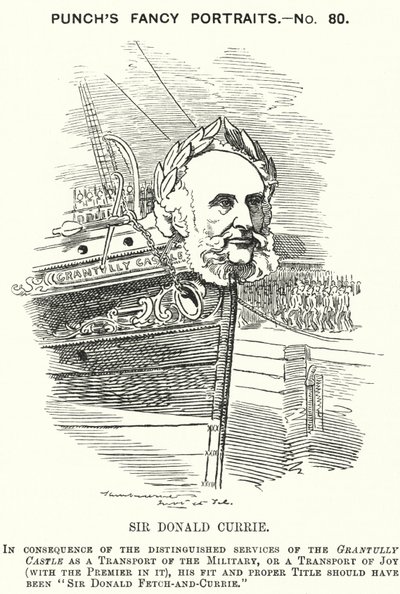 Punch cartoon: Sir Donald Currie, Schotse reder, politicus en filantroop (gravure) door Edward Linley (after) Sambourne