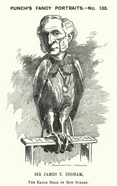 Punch cartoon: Sir James Taylor Ingham, Engelse advocaat en politiemagistraat (gravure) door Edward Linley (after) Sambourne