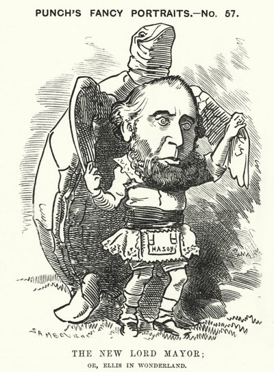 Punch cartoon: Sir John Ellis, burgemeester van Londen in 1881 (gravure) door Edward Linley (after) Sambourne