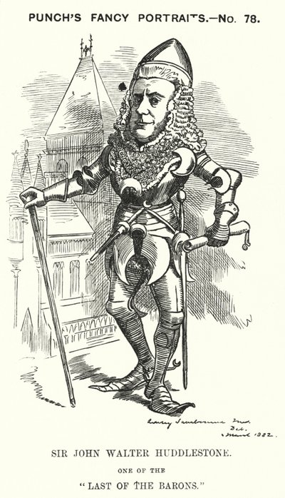 Punch cartoon: Sir John Walter Huddleston, Engelse advocaat en rechter (gravure) door Edward Linley (after) Sambourne