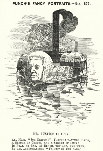 Punch cartoon: Sir Joseph William Chitty, Engelse rechter, liberale politicus en sportman (gravure) door Edward Linley (after) Sambourne