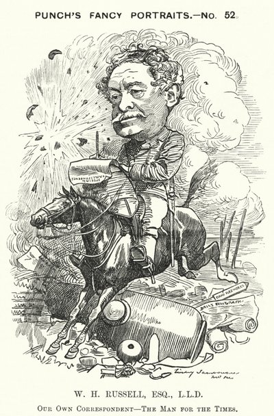 Punch cartoon: William Howard Russell, Ierse journalist en oorlogscorrespondent (gravure) door Edward Linley (after) Sambourne