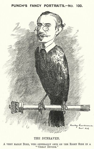Punch cartoon: Windham Wyndham-Quin, 4e Graaf van Dunraven en Mount-Earl, Anglo-Ierse journalist, landeigenaar en conservatieve politicus (gravure) door Edward Linley (after) Sambourne